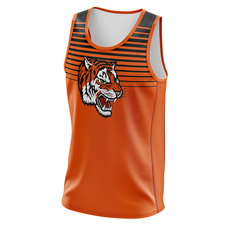 Image of an orange Aztec Track Singlet from Str8 Sports.