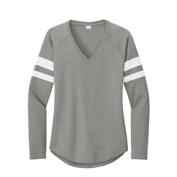 Sport-Tek Ladies Halftime Stripe Long Sleeve V-Neck Tee