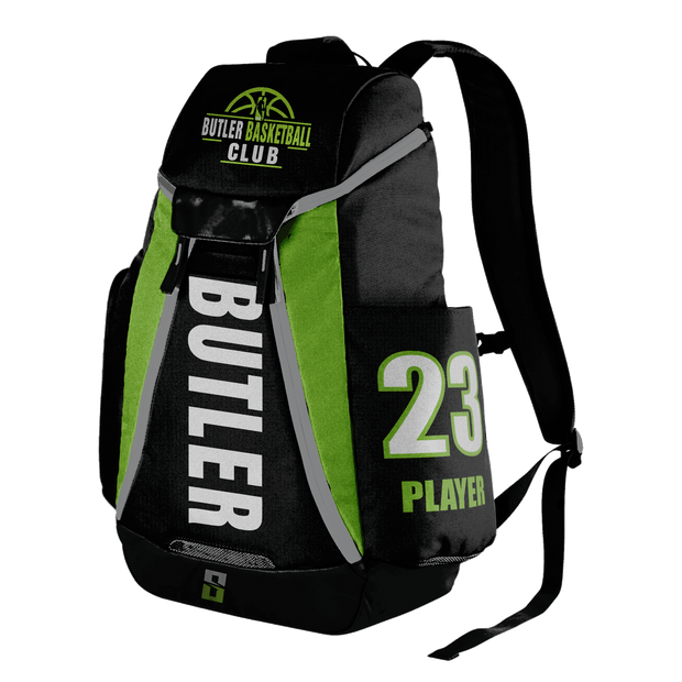 Image of a Butler Basketball Custom Sublimated Backpack. From Str8 Sports.