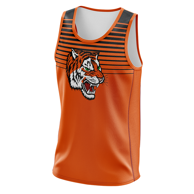 Image of an orange Aztec Track Singlet from Str8 Sports.