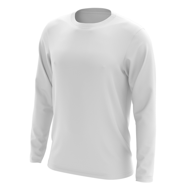Image of a blank white Custom Long-Sleeve Shooting Shirt from Str8 Sports.