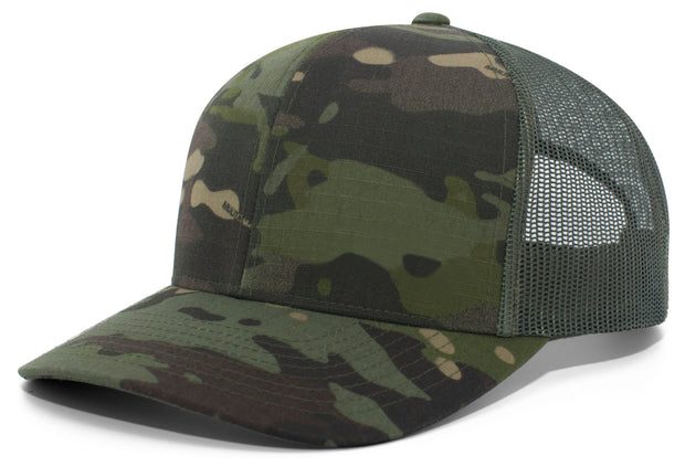 Image of a camouflage trucker cap from Str8 Sports. 